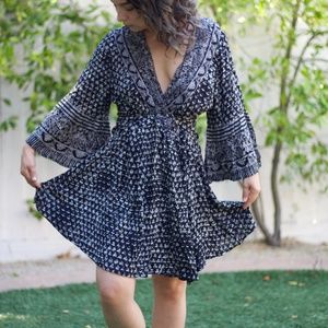 Billabong Faux Wrap Long Sleeve Mini Dress